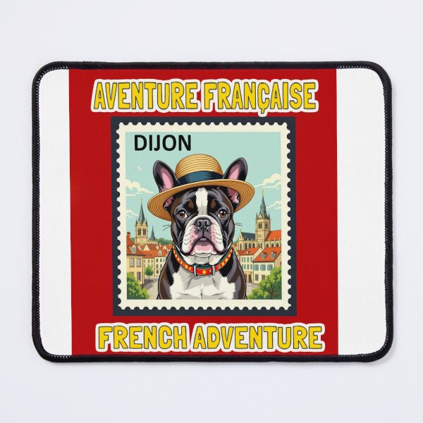 Item preview, Adventurous French Bulldog in Dijon Stamp – Frenchie Travel Gift For Dog Moms & Dads (Stamp Style T-shirt) designed and sold by StickersNQuotes.