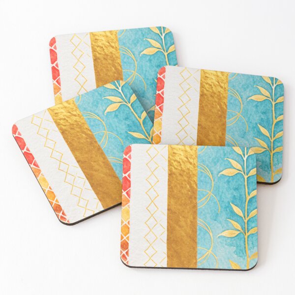 Item preview, Golden and Turquoise Abstract Botanical Pattern designed and sold by SassyArtistry.