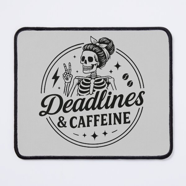 Item preview, Funny Skeleton Mom – Deadlines & Caffeine designed and sold by Kaurisdigital.
