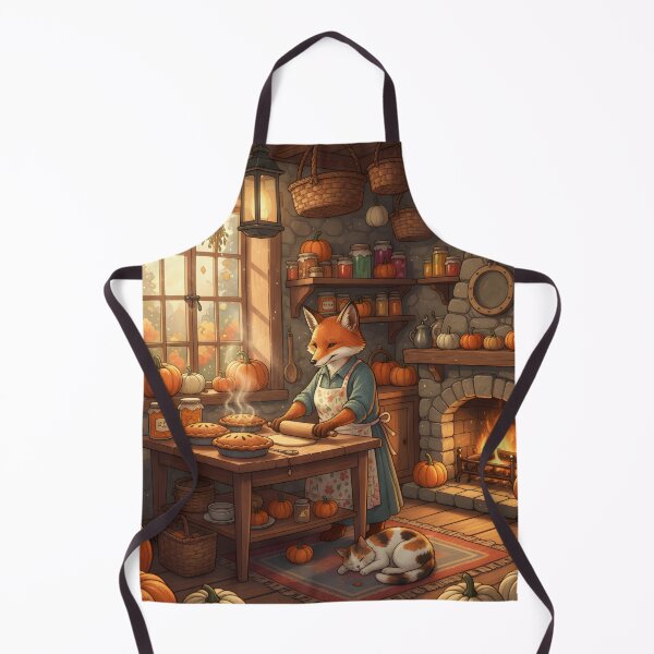 Item preview, Cozy Autumn Fox Baking Pumpkin Pie Art | Whimsical Fall Kitchen Decor designed and sold by VibranPalette.