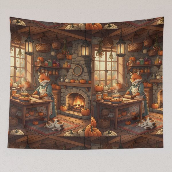 Item preview,  Cozy Autumn Fox Baking Pumpkin Pie Art | Whimsical Fall Kitchen Decor designed and sold by VibranPalette.
