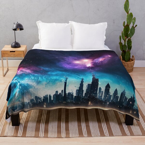 Artikelvorschau, Katze in der futuristischen Stadt unter kosmischem Himmel entworfen und verkauft von SassyArtistry.