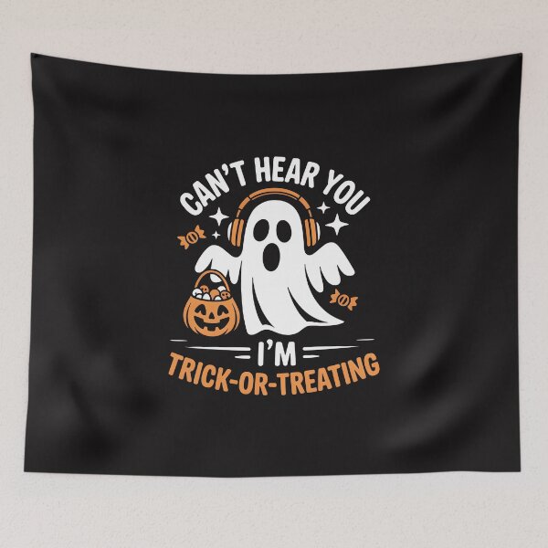 Item preview, Can’t Hear You, I’m Trick-or-Treating – Funny Halloween Ghost Design designed and sold by Jollys-ArtShop.