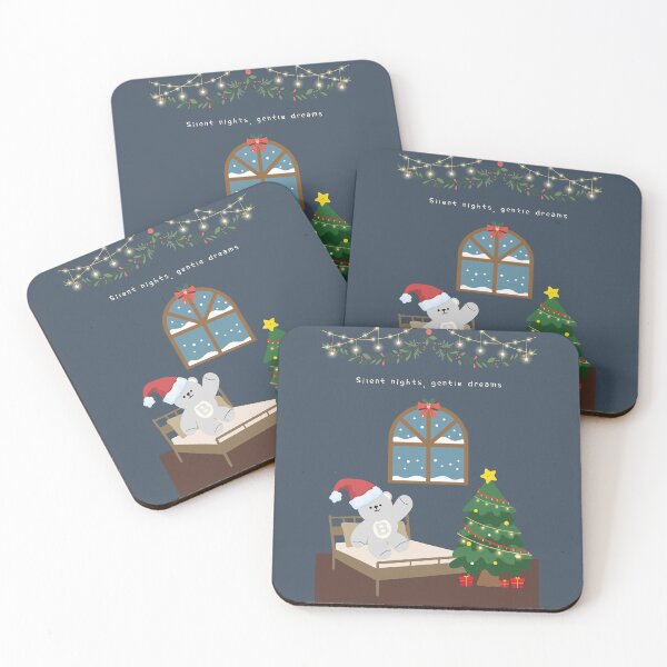 Item preview, Silent Nights, Gentle Dreams – Mono Bear Christmas Bedroom Scene | Peaceful Holiday Art Print designed and sold by mintmono-studio.
