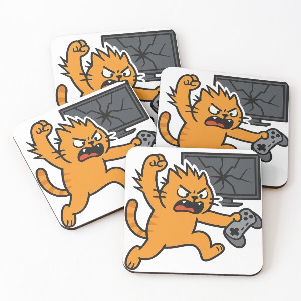 Item preview, Angry Orange Cat Throwing Game Controller Cartoon Design designed and sold by MeowLaugh.