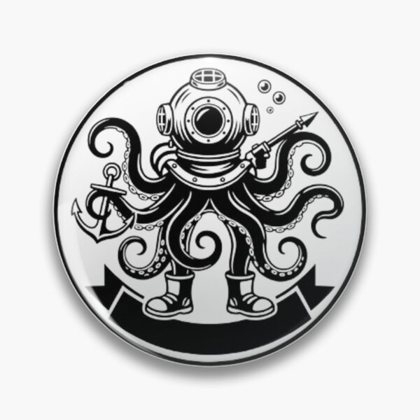 Item preview, Underwater Ink Co. Octopus Diver Badge – Deep Sea Apparel Design designed and sold by zdzdesigner.