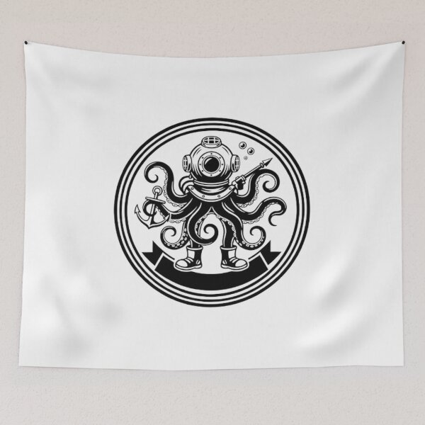 Item preview, Underwater Ink Co. Octopus Diver Badge – Deep Sea Apparel Design designed and sold by zdzdesigner.