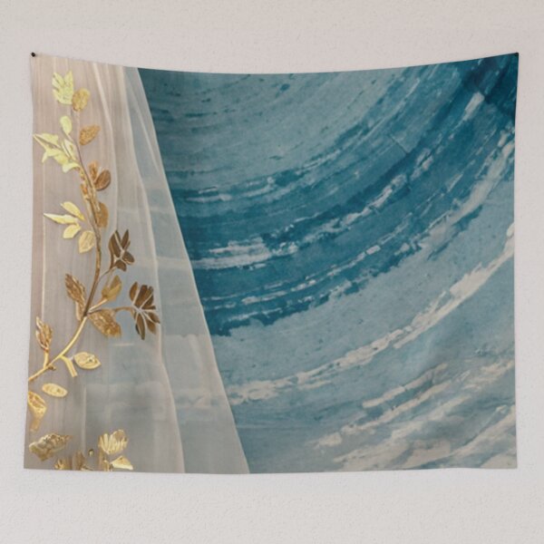 Item preview, Golden Leaves on Sheer Fabric with Blue Marble Background designed and sold by SassyArtistry.