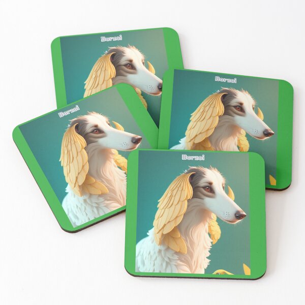 Item preview, Borzoi Dog with Decorative Feather Details on Aqua Background designed and sold by KJ-Books.