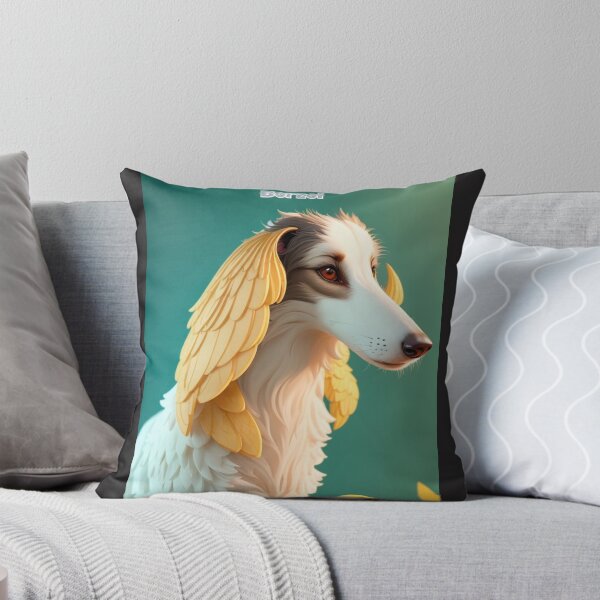 Item preview, Borzoi Dog with Decorative Feather Details on Aqua Background designed and sold by KJ-Books.