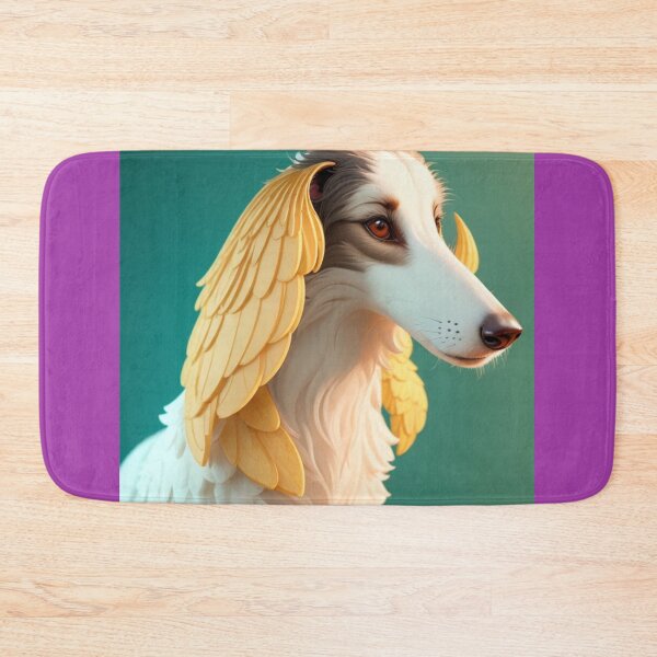 Item preview, Borzoi Dog with Decorative Feather Details on Aqua Background designed and sold by KJ-Books.