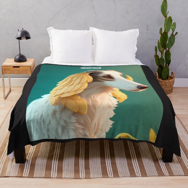 Item preview, Borzoi Dog with Decorative Feather Details on Aqua Background designed and sold by KJ-Books.