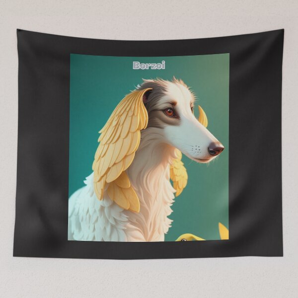 Item preview, Borzoi Dog with Decorative Feather Details on Aqua Background designed and sold by KJ-Books.