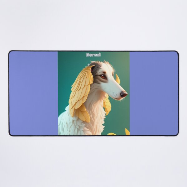 Item preview, Borzoi Dog with Decorative Feather Details on Aqua Background designed and sold by KJ-Books.