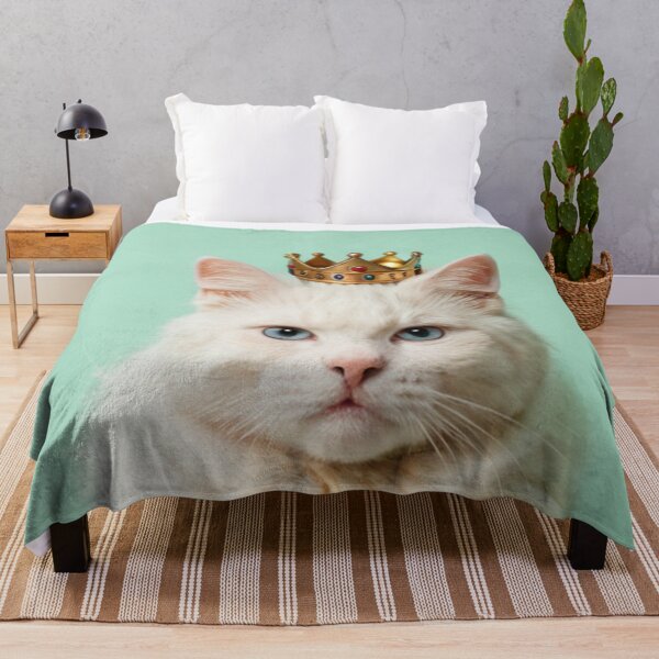 Item preview, White Cat with Gold Crown on Mint Background designed and sold by SassyArtistry.