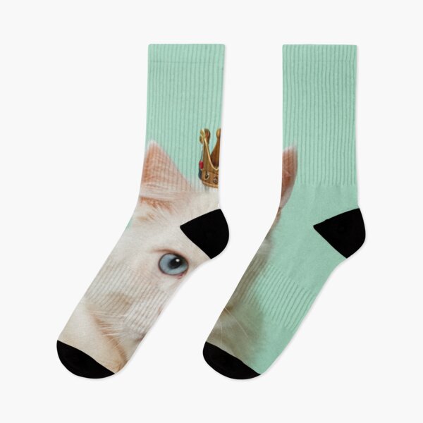 Item preview, White Cat with Gold Crown on Mint Background designed and sold by SassyArtistry.