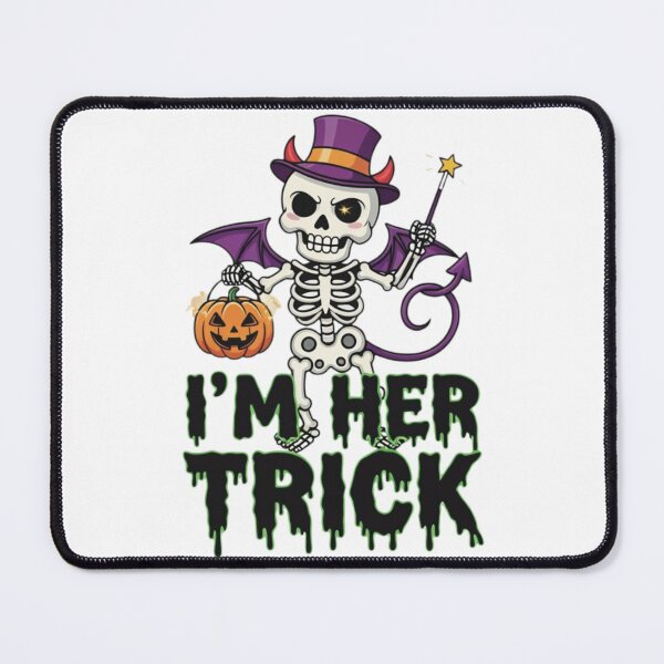 Item preview, I'm Her Trick - Cute Halloween Skeleton Devil with Pumpkin Couple Design designed and sold by VandalMuse.