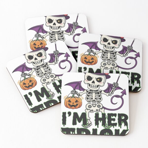 Item preview, I'm Her Trick - Cute Halloween Skeleton Devil with Pumpkin Couple Design designed and sold by VandalMuse.