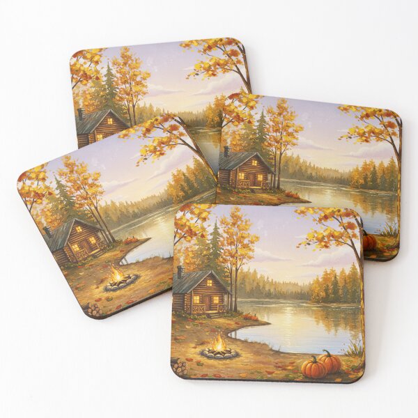 Item preview, Lakeside Cabin In Cozy Autumn Woods designed and sold by scicilysimonee.