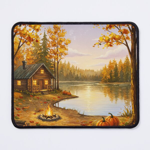 Item preview, Lakeside Cabin In Cozy Autumn Woods designed and sold by scicilysimonee.