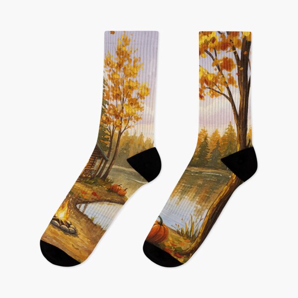 Item preview, Lakeside Cabin In Cozy Autumn Woods designed and sold by scicilysimonee.