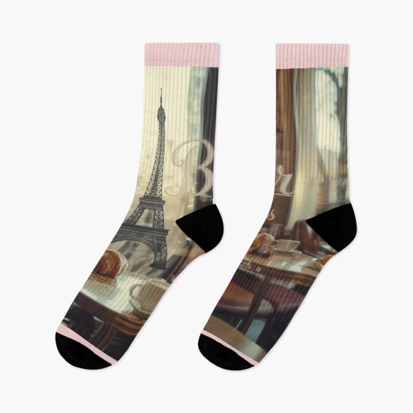 Item preview, Bonjour Paris – Eiffel Tower Café Aesthetic with Croissants and Coffee designed and sold by GrafteesGlow.
