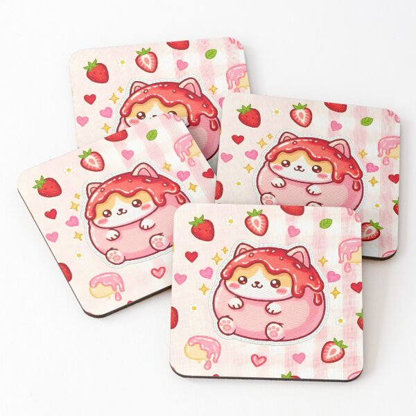 Item preview, Strawberry Mochi Cat Kawaii Cat Donut with Strawberry Syrup Adorable Pink Cake and Desserts designed and sold by JOSTH.