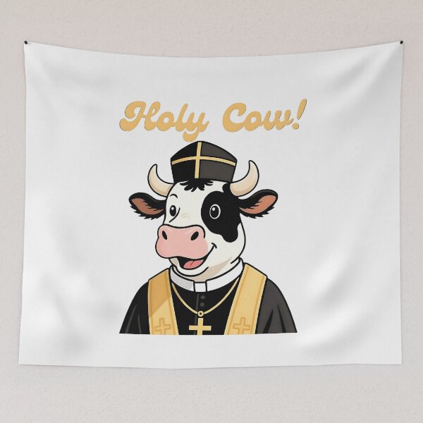 Item preview, Holy Cow Funny Cartoon Priest Pun Design designed and sold by Pets & Memes & Stuff.