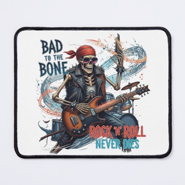 Item preview, Bad to the Bone Rock 'N' Roll Never Dies - Epic Guitarist Skeleton designed and sold by VandalMuse.