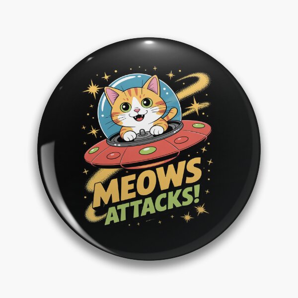 Item preview, Meows Attacks Funny Cat Alien UFO designed and sold by tabdejinti.