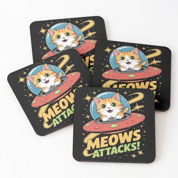 Item preview, Meows Attacks Funny Cat Alien UFO designed and sold by tabdejinti.