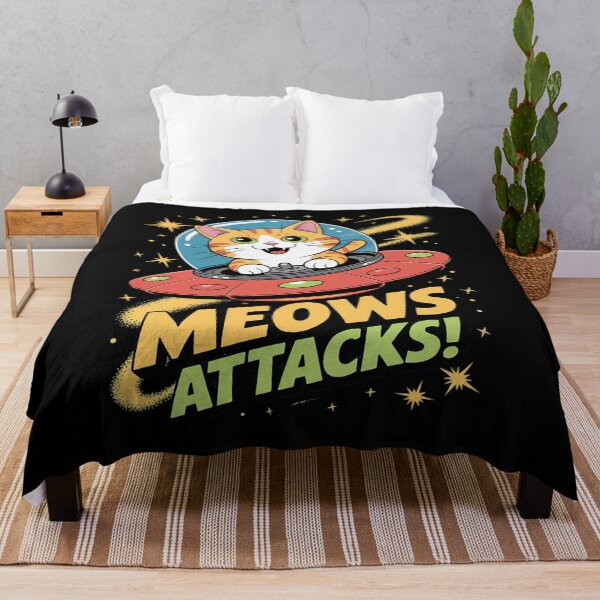 Item preview, Meows Attacks Funny Cat Alien UFO designed and sold by tabdejinti.