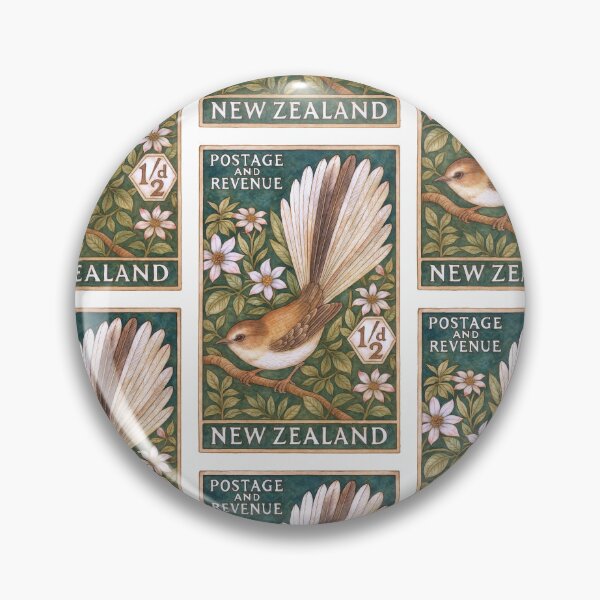 Item preview, New Zealand Fantail Piwakawaka Bird Postage Stamp Art designed and sold by retrographics.