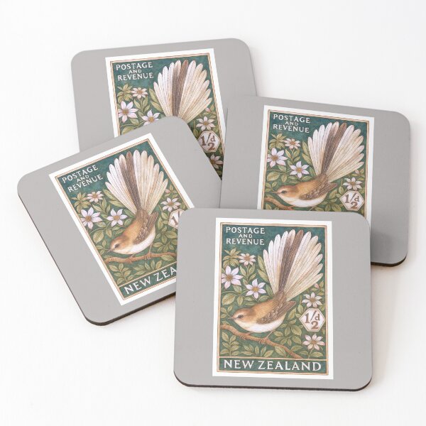 Item preview, New Zealand Fantail Piwakawaka Bird Postage Stamp Art designed and sold by retrographics.