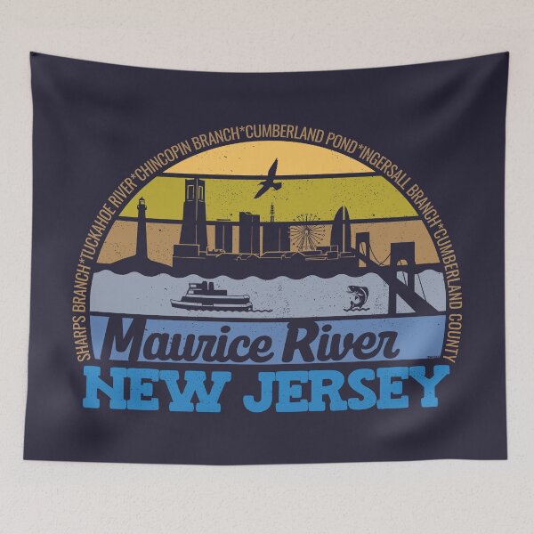Item preview, Maurice River New Jersey Sunset Retro Vintage Local Pride Logo designed and sold by CRHPOD20.