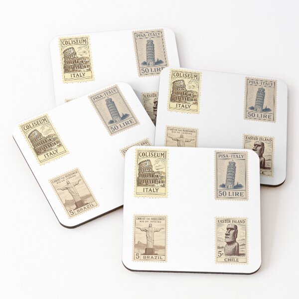 Item preview, Vintage World Landmarks Stamps – Retro Travel Illustration Set designed and sold by Greemo03.