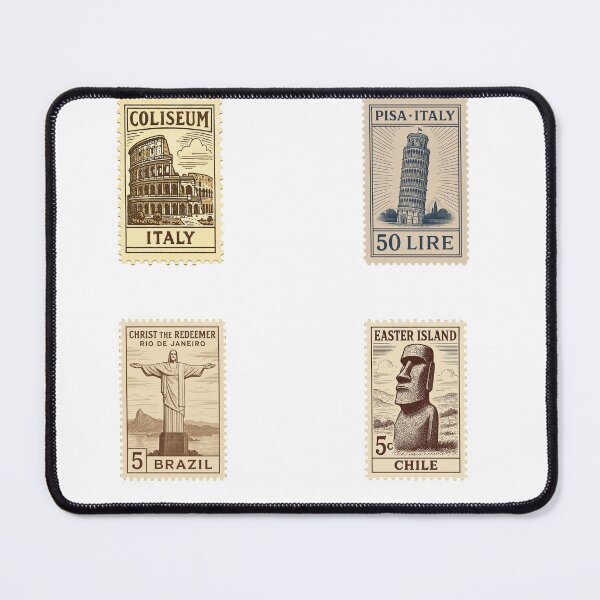 Item preview, Vintage World Landmarks Stamps – Retro Travel Illustration Set designed and sold by Greemo03.