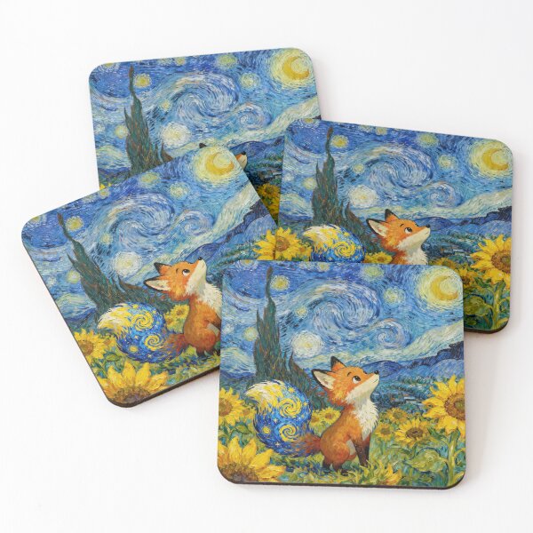Item preview, Van Gogh Style Starry Fox in Sunflower Field Digital Art Print designed and sold by Chibi Masterpieces.