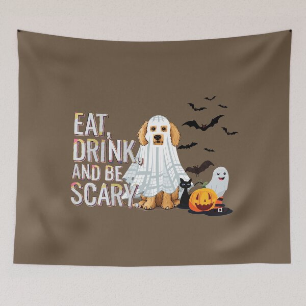 Item preview, Eat Drink and Be Scary Goldendoodle Ghost Halloween Design designed and sold by Random Candy Studio.
