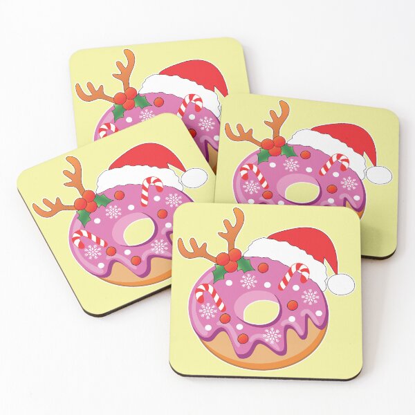Item preview, Cute Pink Christmas Donut with Santa Hat, Reindeer Antlers, and Candy Canes designed and sold by RS4you.