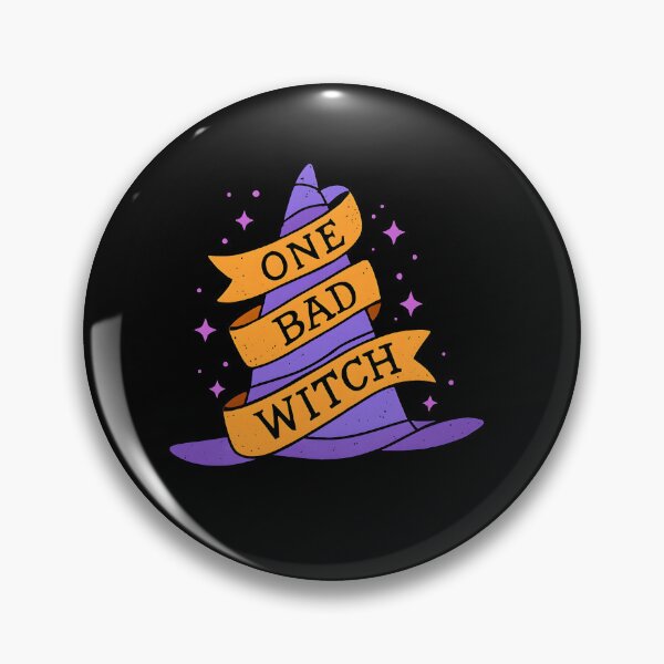 Item preview, One Bad Witch T-Shirt | Cartoon Witch Hat with Orange Ribbon Banner and Stars Design designed and sold by FestivityFinds.