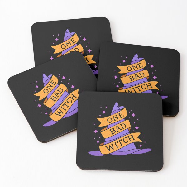 Item preview, One Bad Witch T-Shirt | Cartoon Witch Hat with Orange Ribbon Banner and Stars Design designed and sold by FestivityFinds.