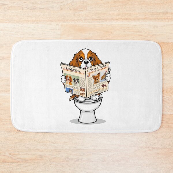 Item preview, Funny Cavalier King Charles Spaniel Reading Newspaper on Toilet | Cute Dog Acting Human Cartoon designed and sold by Fredster1966.