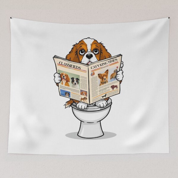 Item preview, Funny Cavalier King Charles Spaniel Reading Newspaper on Toilet | Cute Dog Acting Human Cartoon designed and sold by Fredster1966.