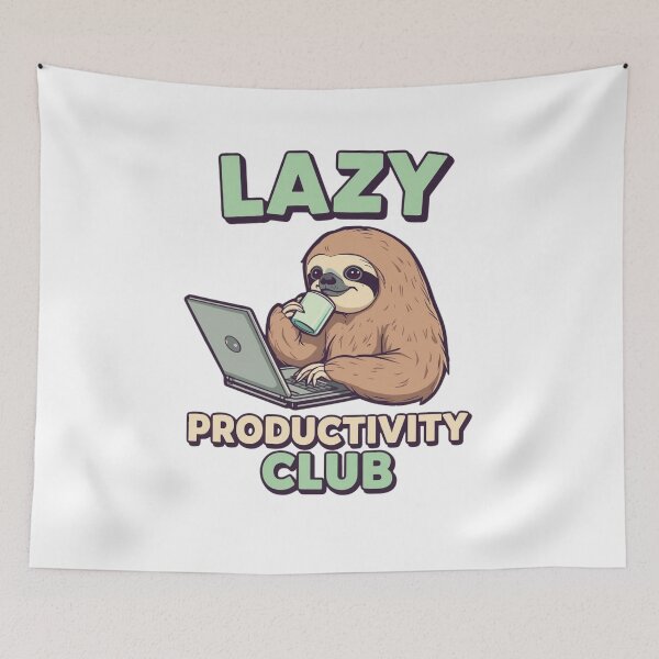 Item preview, Lazy Productivity Club: Funny Sloth Working on Laptop and Drinking Coffee Tee designed and sold by Tucker-Art.