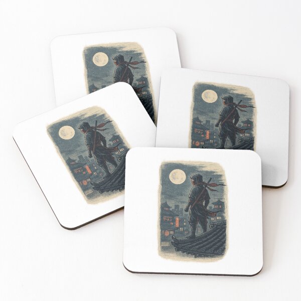 Item preview, Moonlit Ninja – Ukiyo-e Style with Washi Texture and Brush Stroke Design designed and sold by Rosemoonjapan.