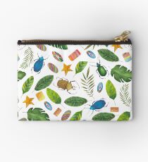 Summer mood. Bugs&Beads collection. Bright watercolor tropic bugs with leaves and beads Studio Pouch