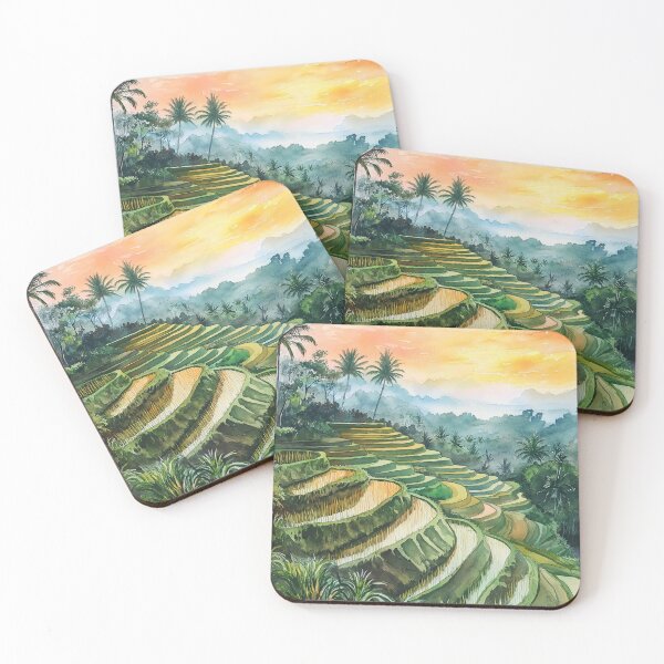 Item preview, Tropical Sunset Rice Terraces Watercolor designed and sold by Nytheris.