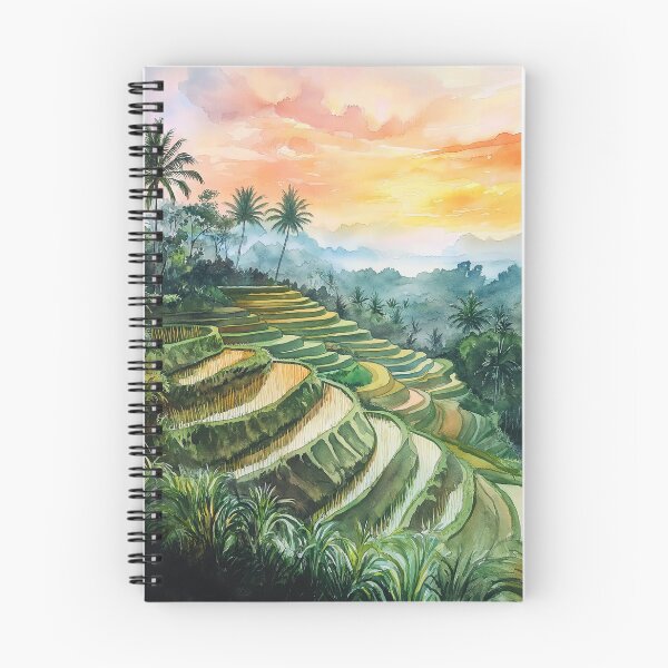 Item preview, Tropical Sunset Rice Terraces Watercolor designed and sold by Nytheris.