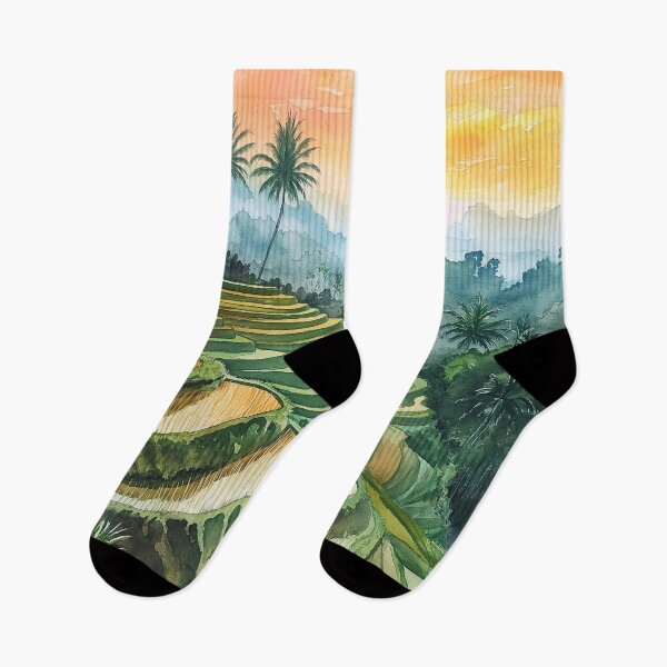 Item preview, Tropical Sunset Rice Terraces Watercolor designed and sold by Nytheris.